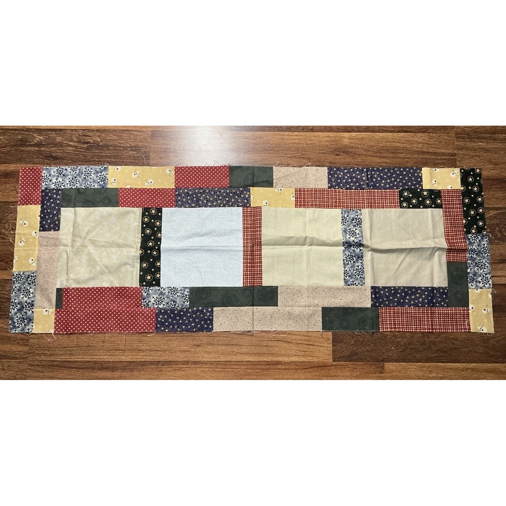 Pieced & Unfinished Handmade Christmas Scrap Fabric Table Runner 46in X 16in